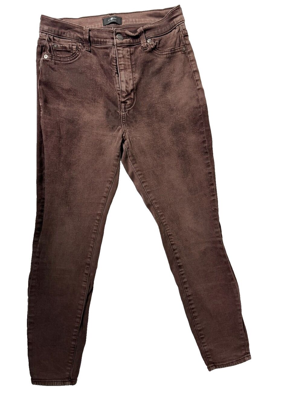 7 For All Mankind Coated Skinny Jeans Women’s 28 Brown Waxed Denim